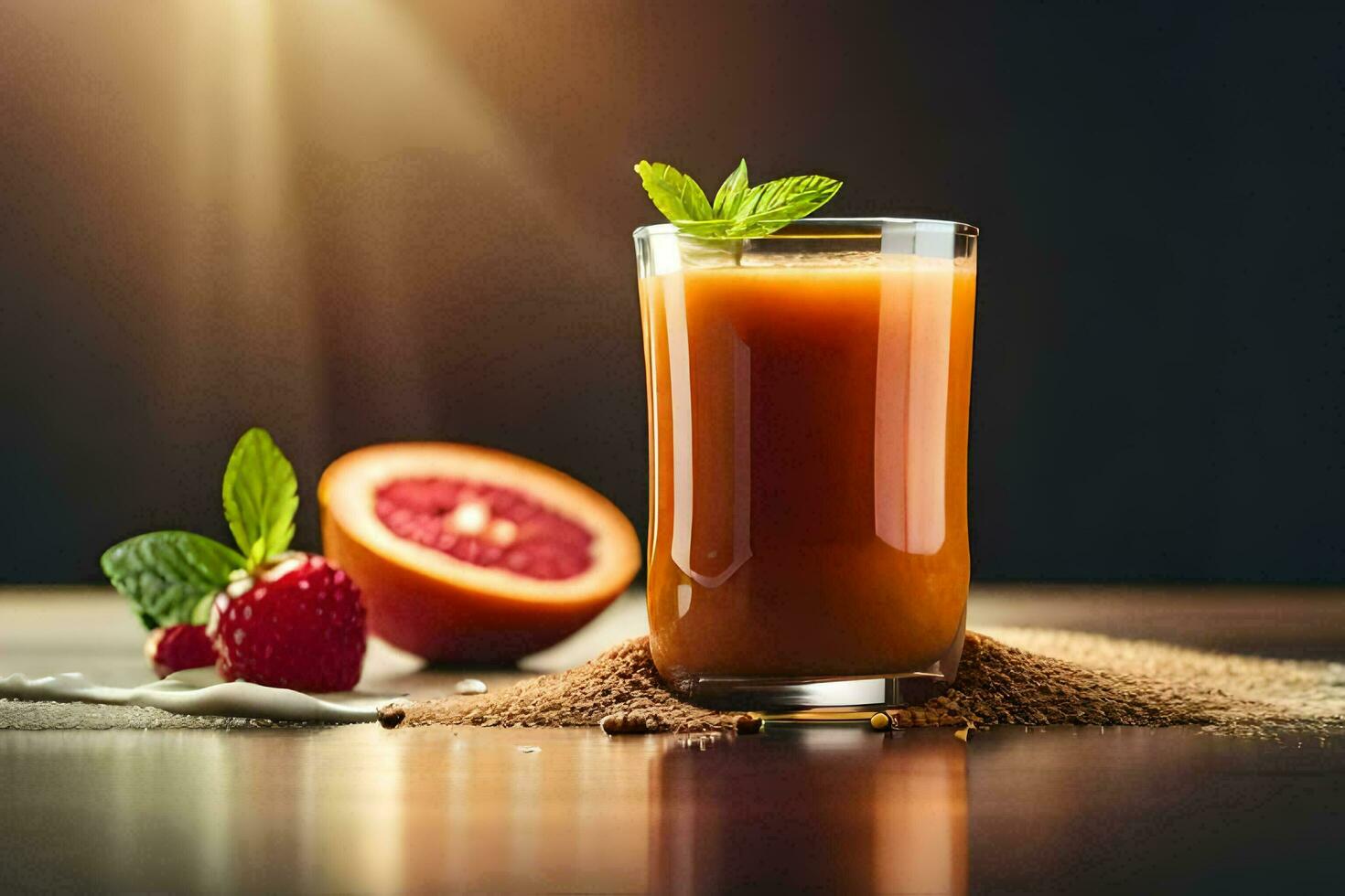 a glass of orange juice with a slice of grapefruit. AI-Generated photo