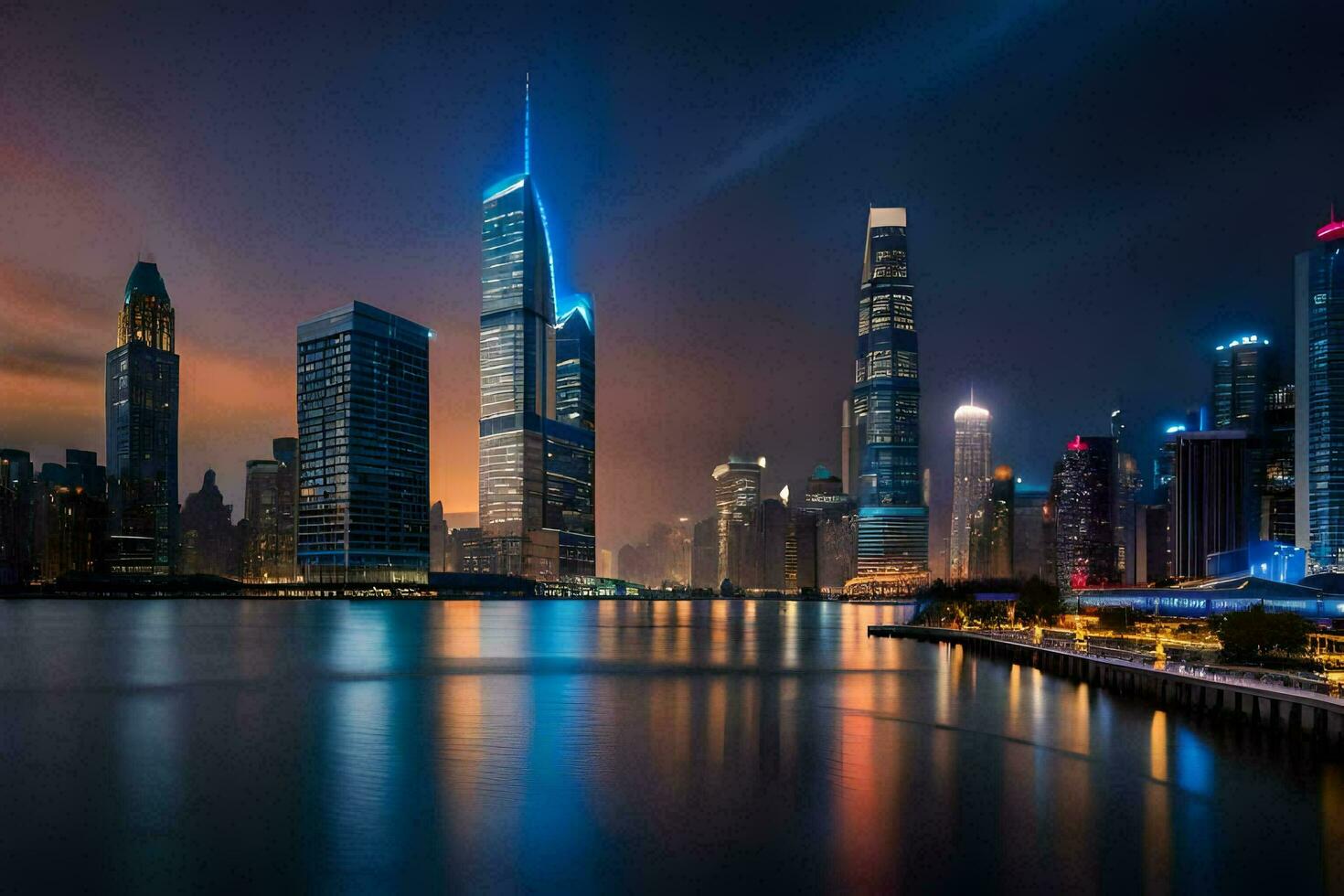 the city skyline at night in shanghai. AI-Generated photo