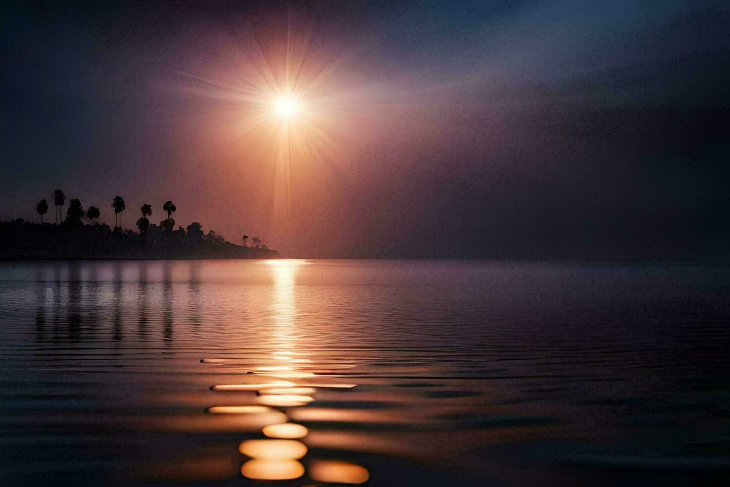 the sun is shining over a body of water. AI-Generated photo