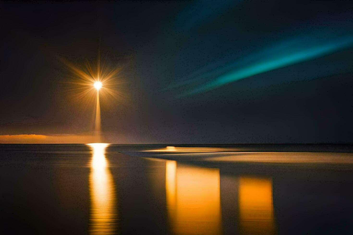 a long exposure photograph of the aurora borealis over the ocean. AI-Generated photo