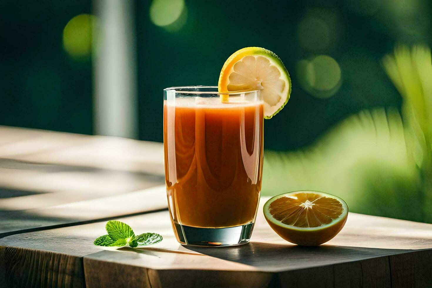 a glass of orange juice with a slice of lime. AI-Generated photo