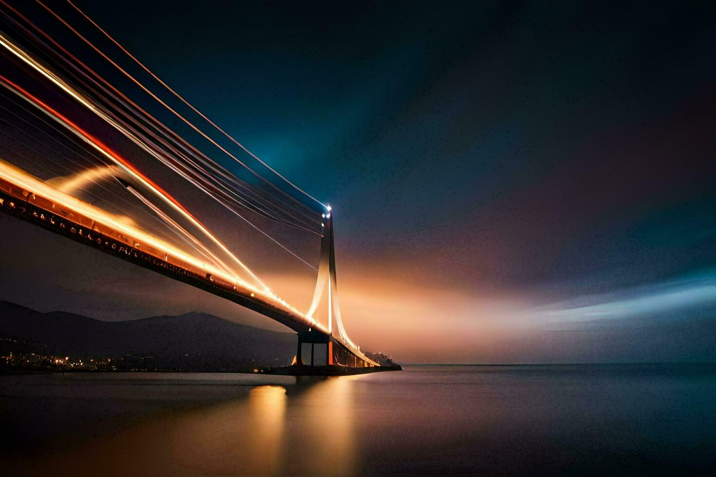 a long exposure photo of a bridge at night. AI-Generated