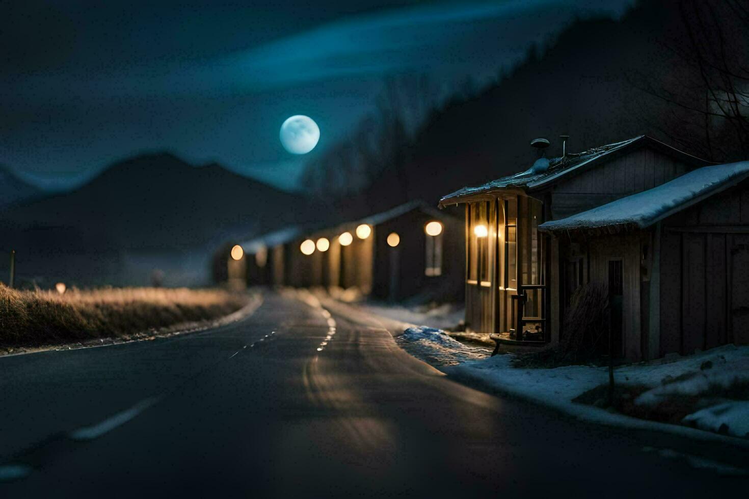 foto fondo de pantalla el luna, camino, nieve, el noche, el camino, el luna, el. generado por ai