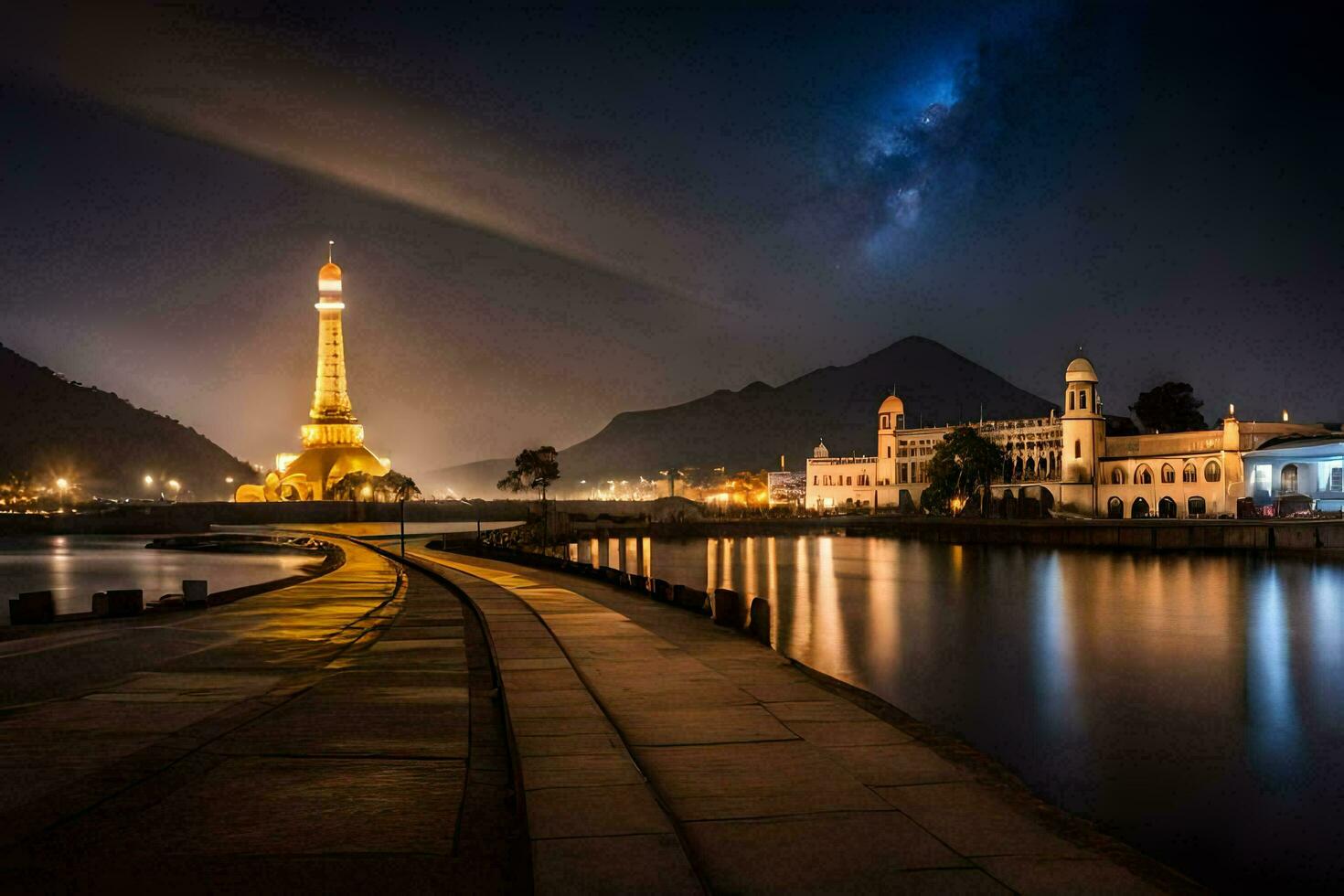 el noche cielo y el torre en el antecedentes. generado por ai foto