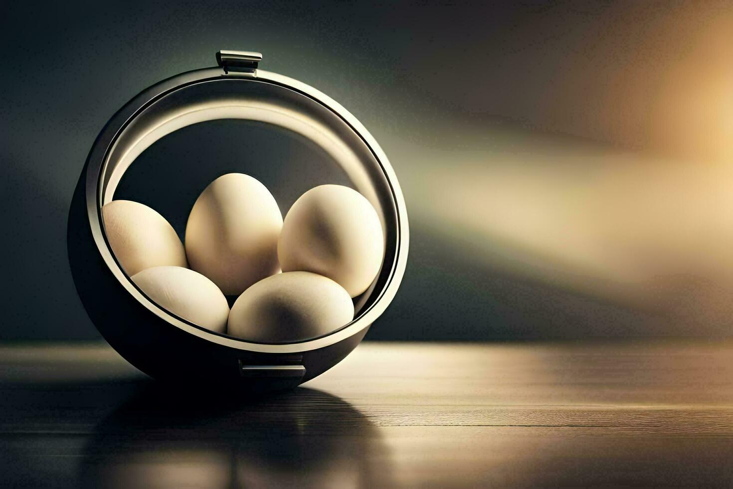 eggs in a round mirror. AI-Generated photo