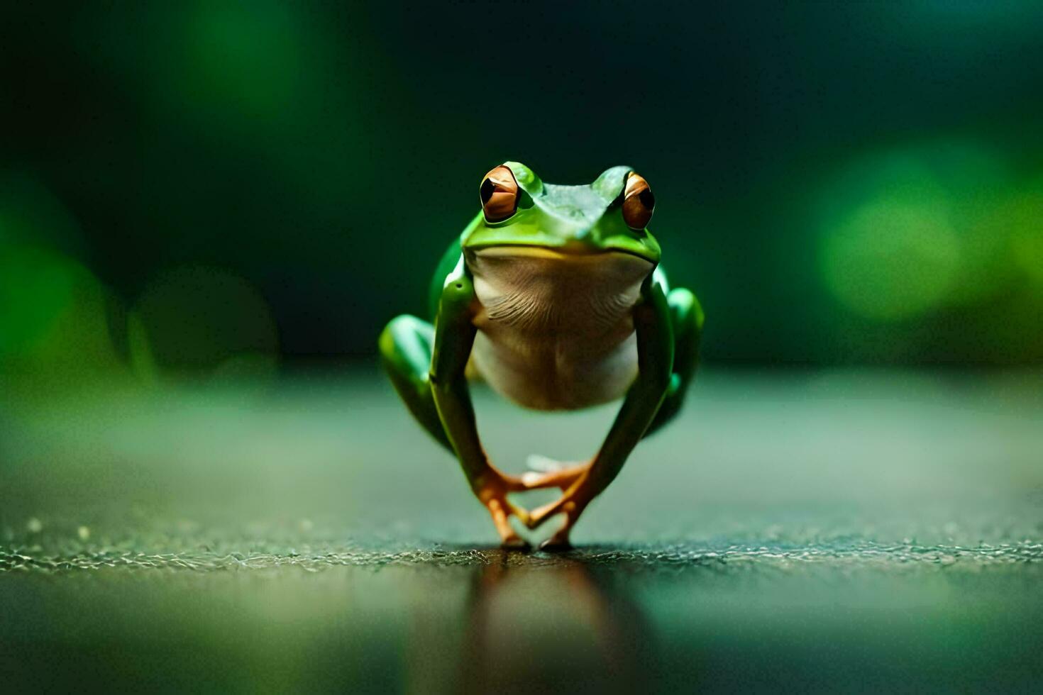 a frog is standing on its hind legs. AI-Generated photo