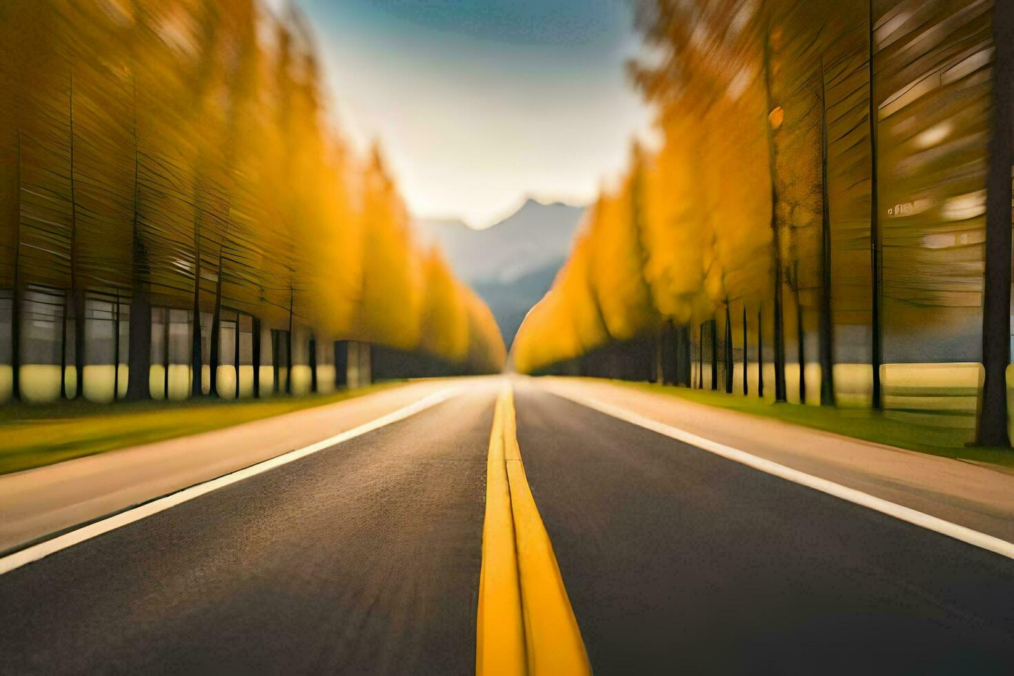 an empty road with trees in the background. AI-Generated photo