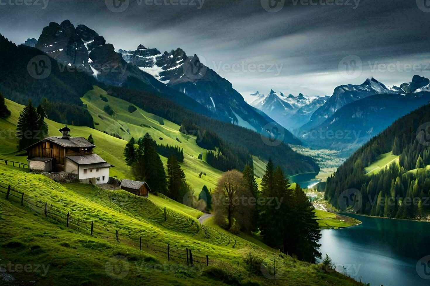 the house in the mountains. AI-Generated photo