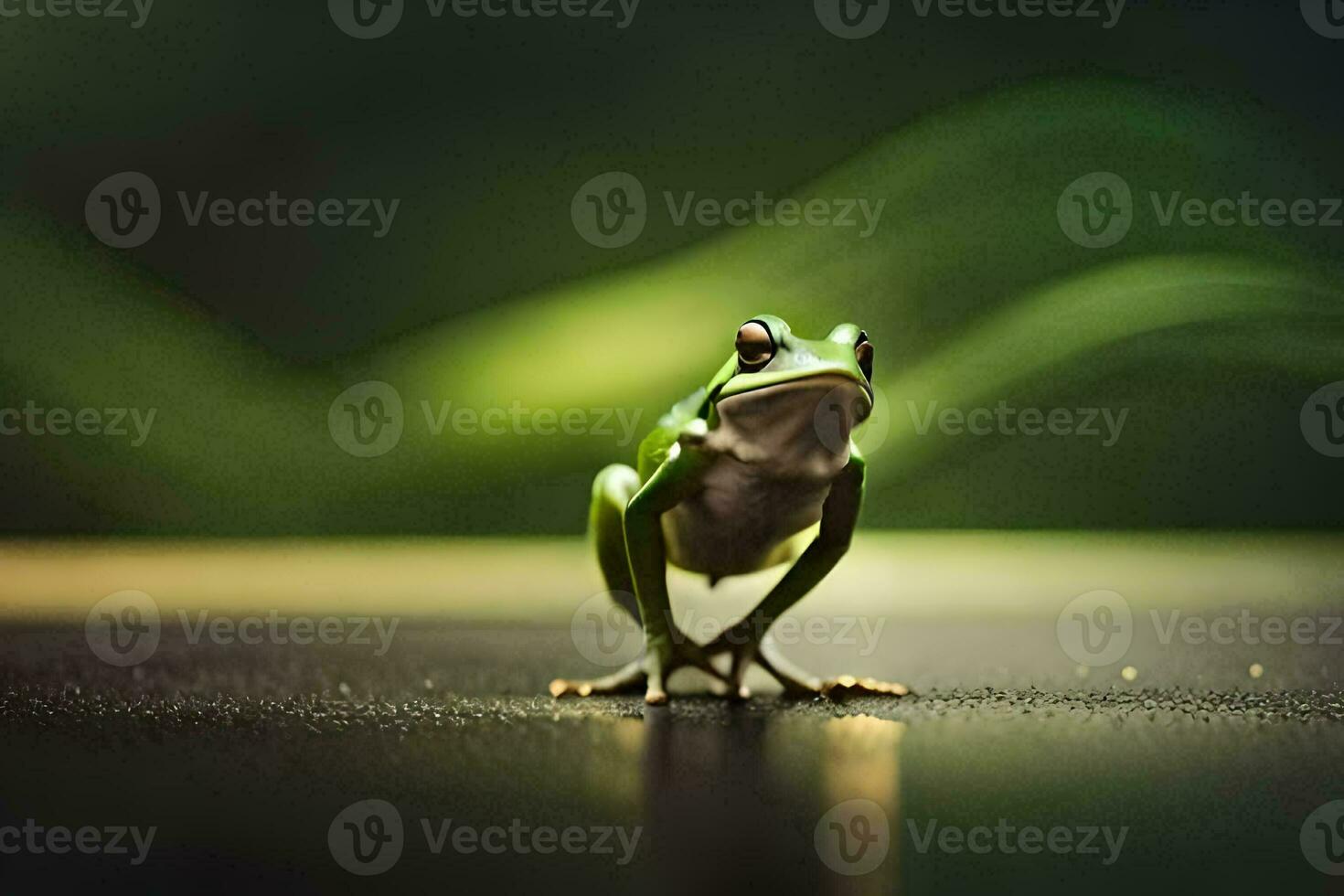 a frog is standing on a dark surface. AI-Generated photo