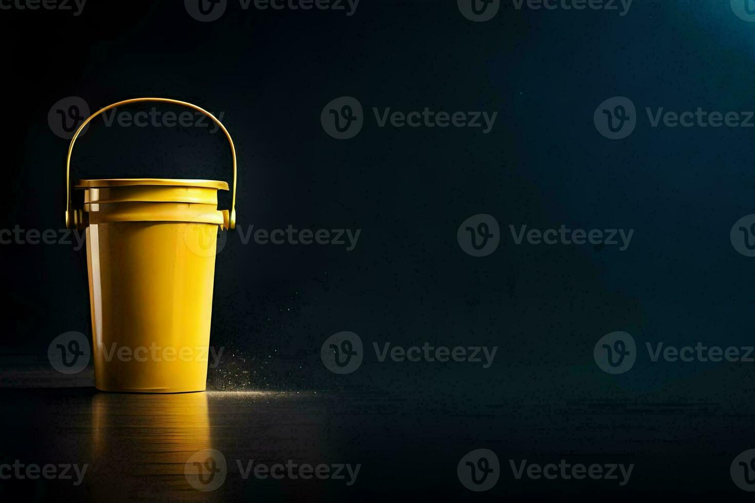 a yellow bucket on a dark floor. AI-Generated photo