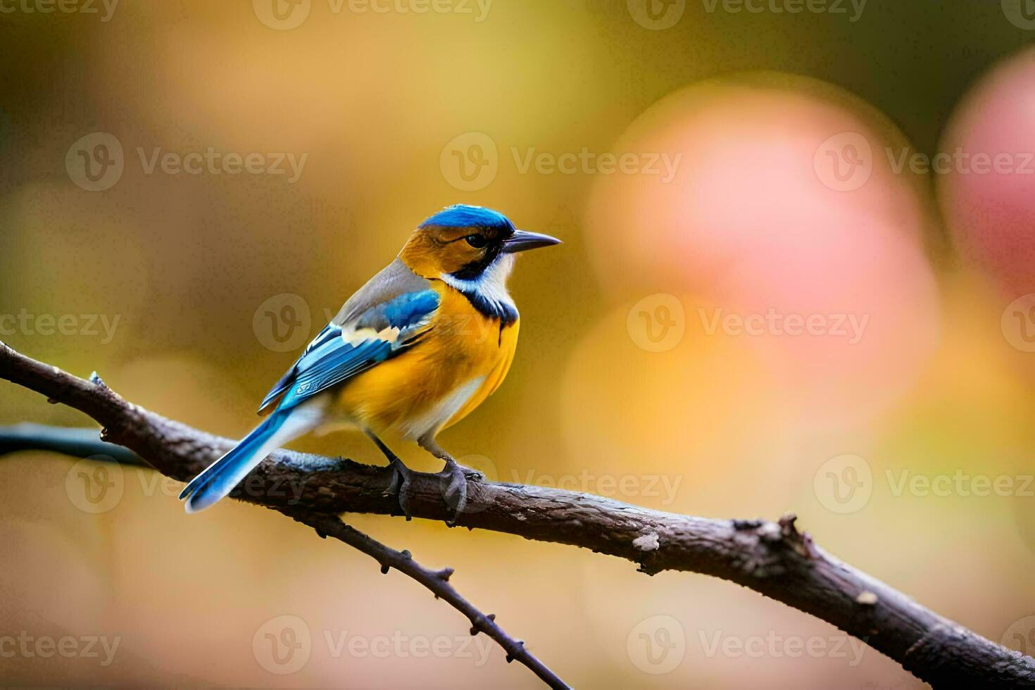 a small bird is sitting on a branch. AI-Generated photo