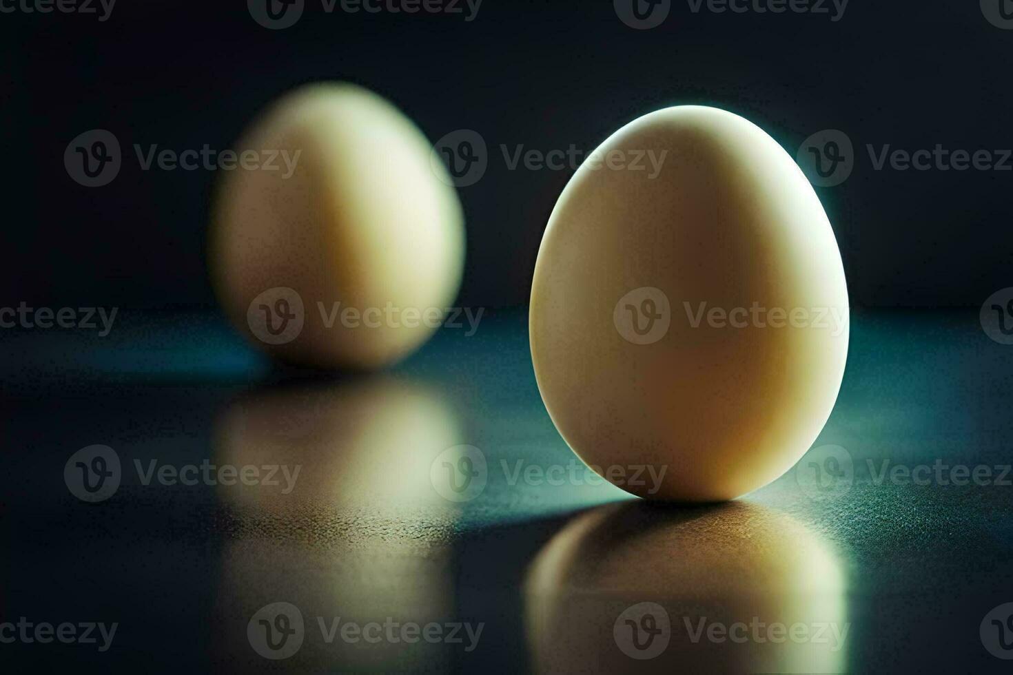 two eggs are shown on a dark surface. AI-Generated photo