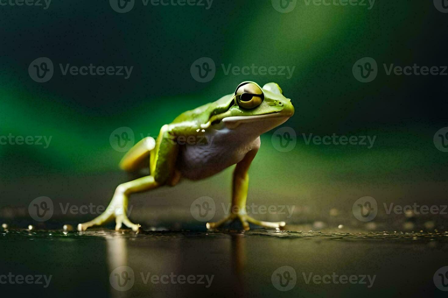a frog is standing on its hind legs. AI-Generated photo