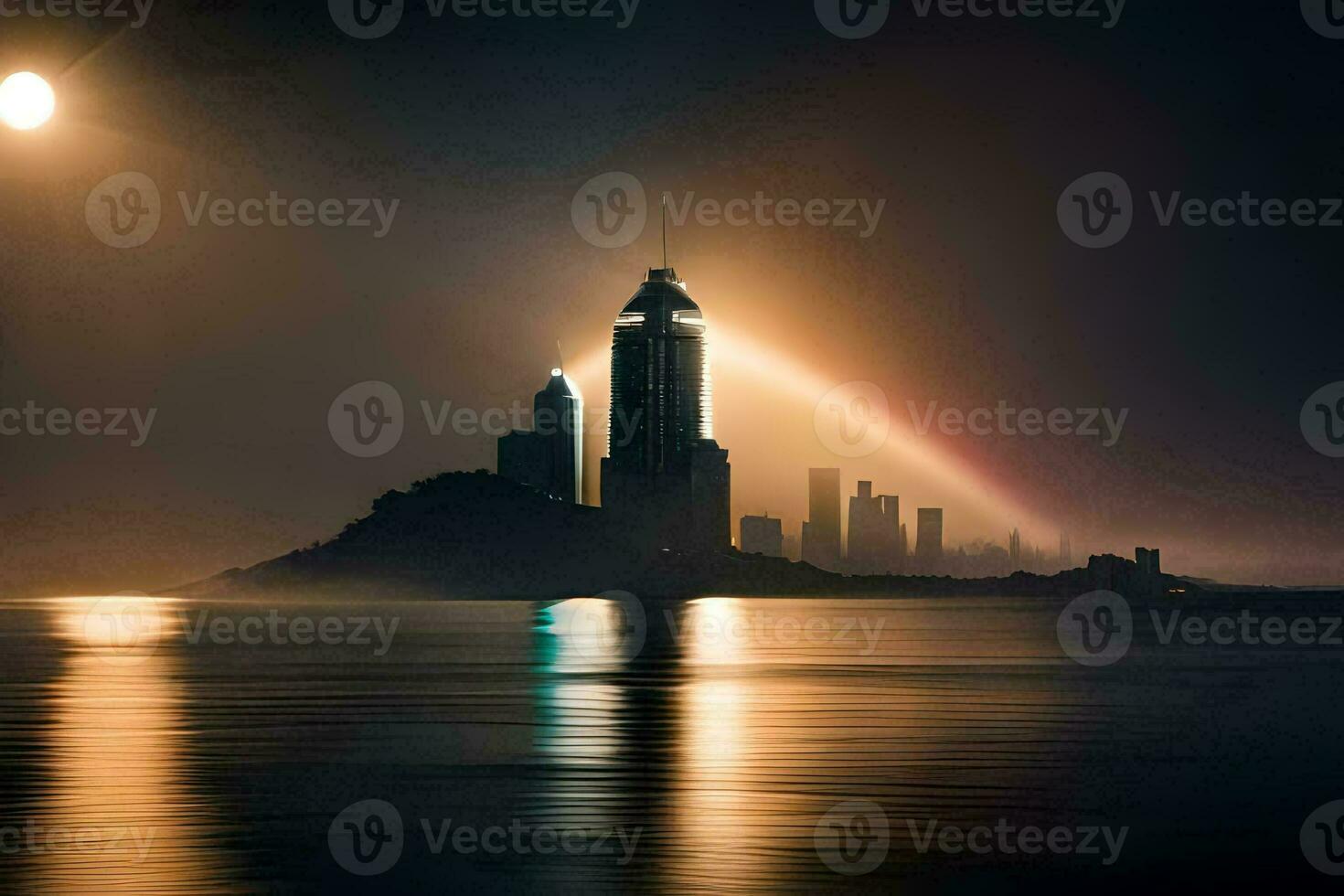 photo wallpaper the moon, city, the city, the moon, the city, the moon,. AI-Generated