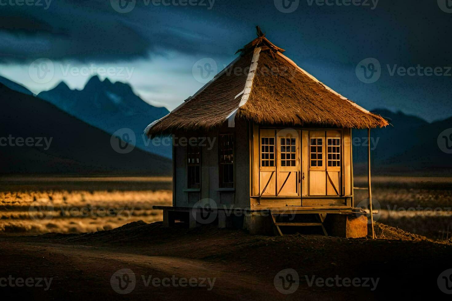 un pequeño choza en el medio de en ningún lugar. generado por ai foto