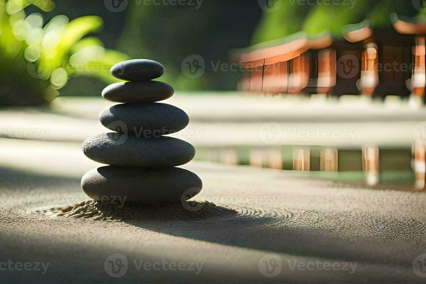 a stack of rocks sitting on the ground. AI-Generated photo