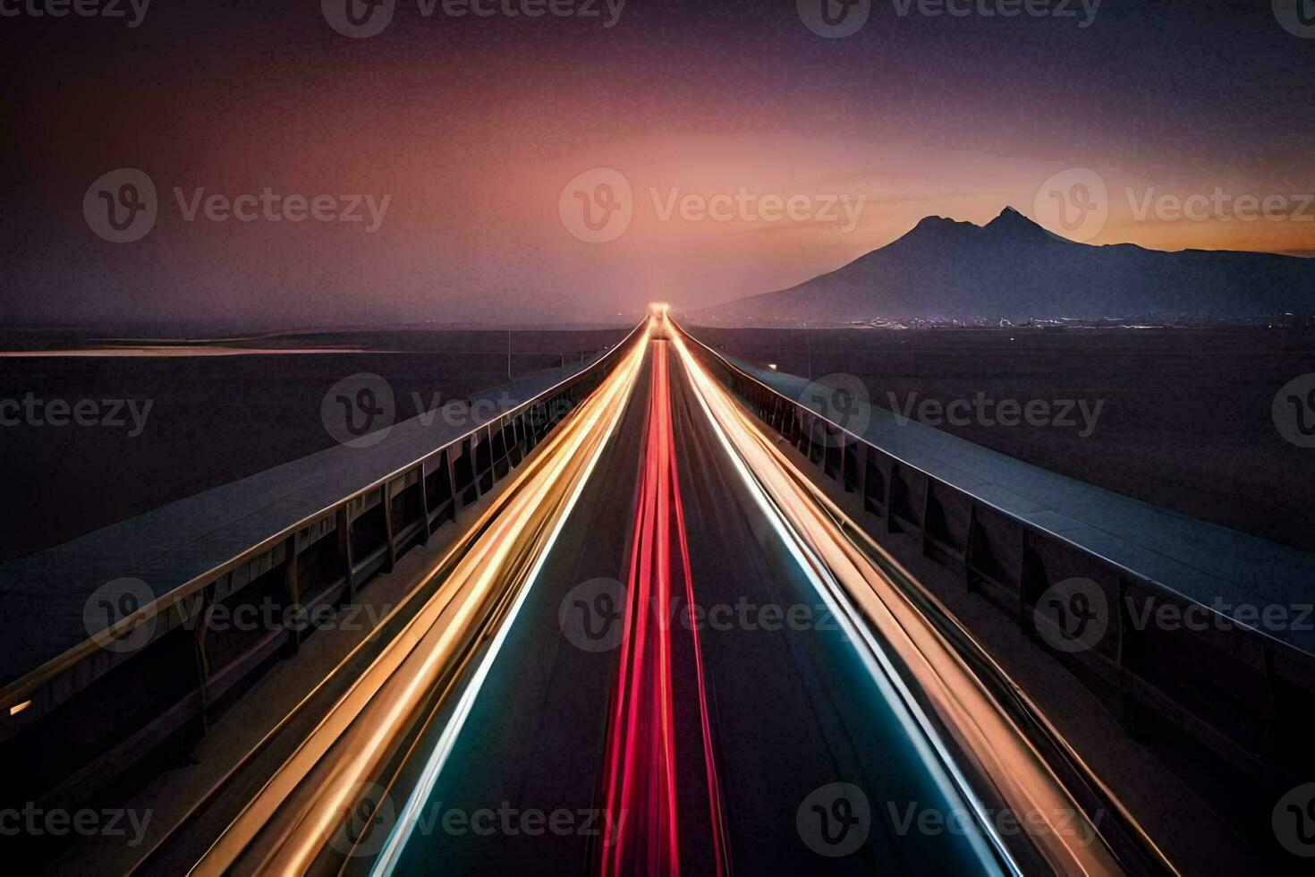 a long exposure photograph of a highway with lights on it. AI-Generated photo