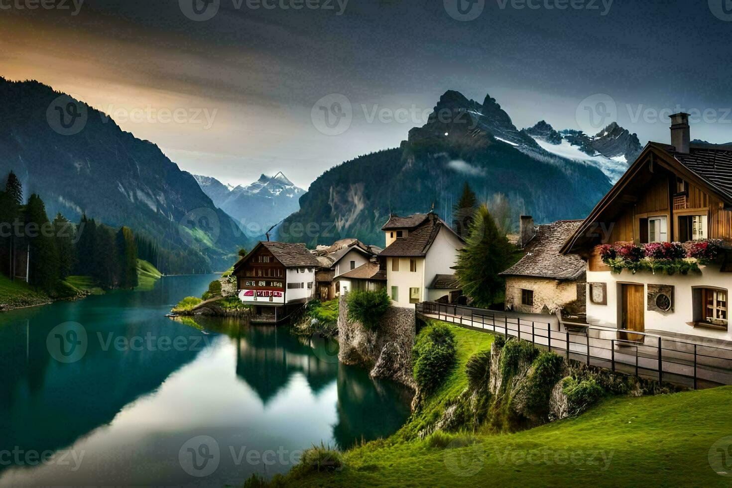 el pueblo de alpbach, Suiza. generado por ai foto