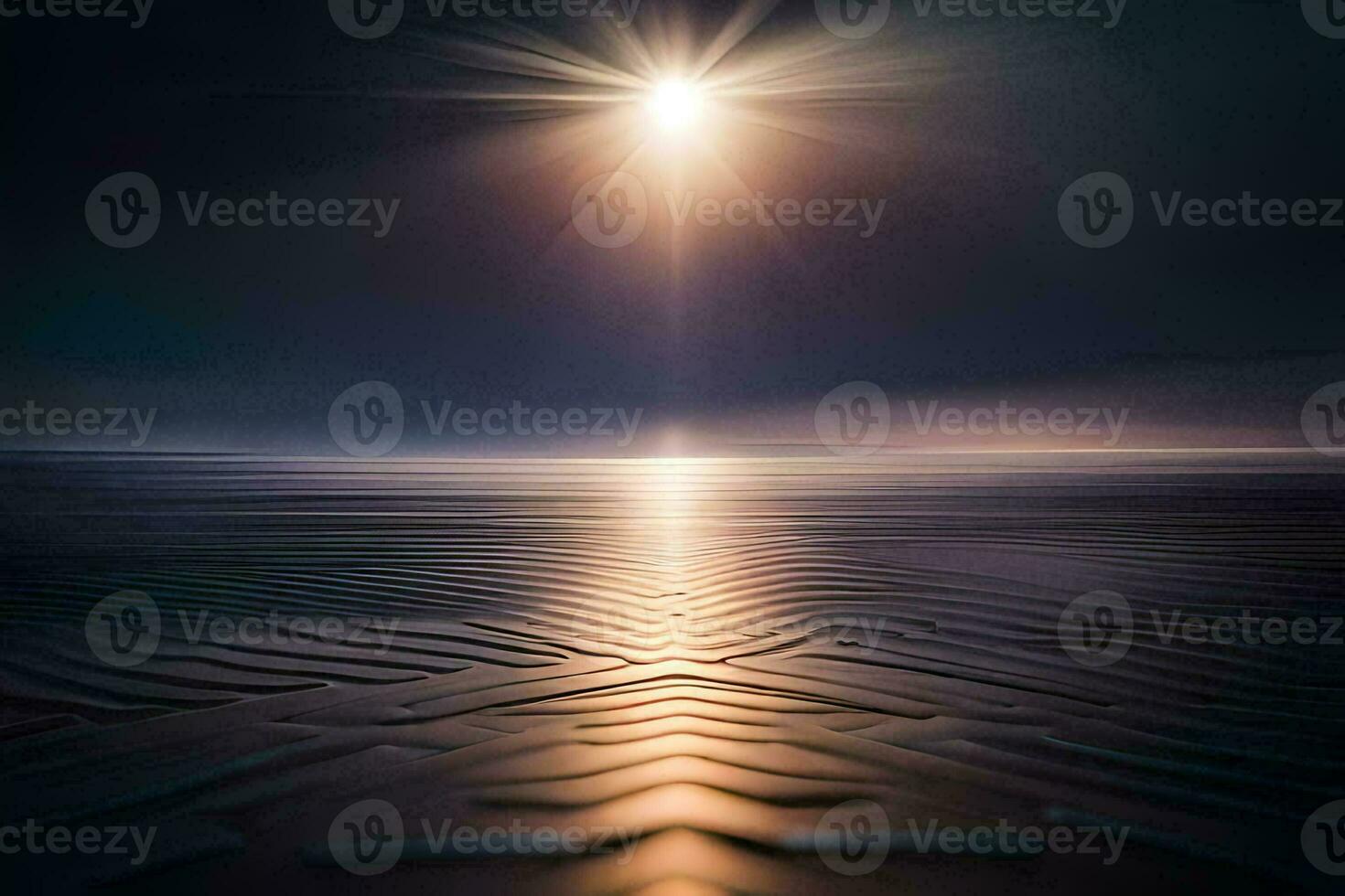 the sun shines over the ocean at night. AI-Generated photo