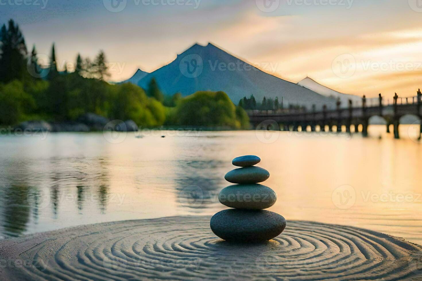 zen rocks balancing on the water. AI-Generated photo