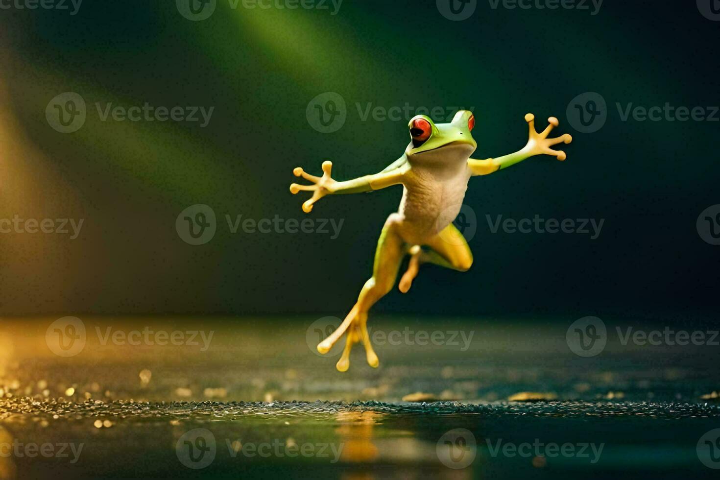 a frog jumping in the air. AI-Generated photo
