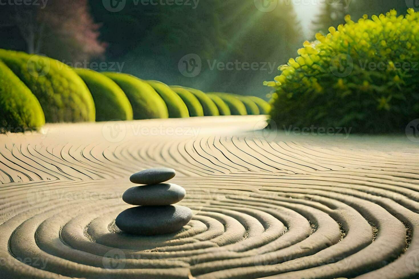 zen jardín en el parque. generado por ai foto