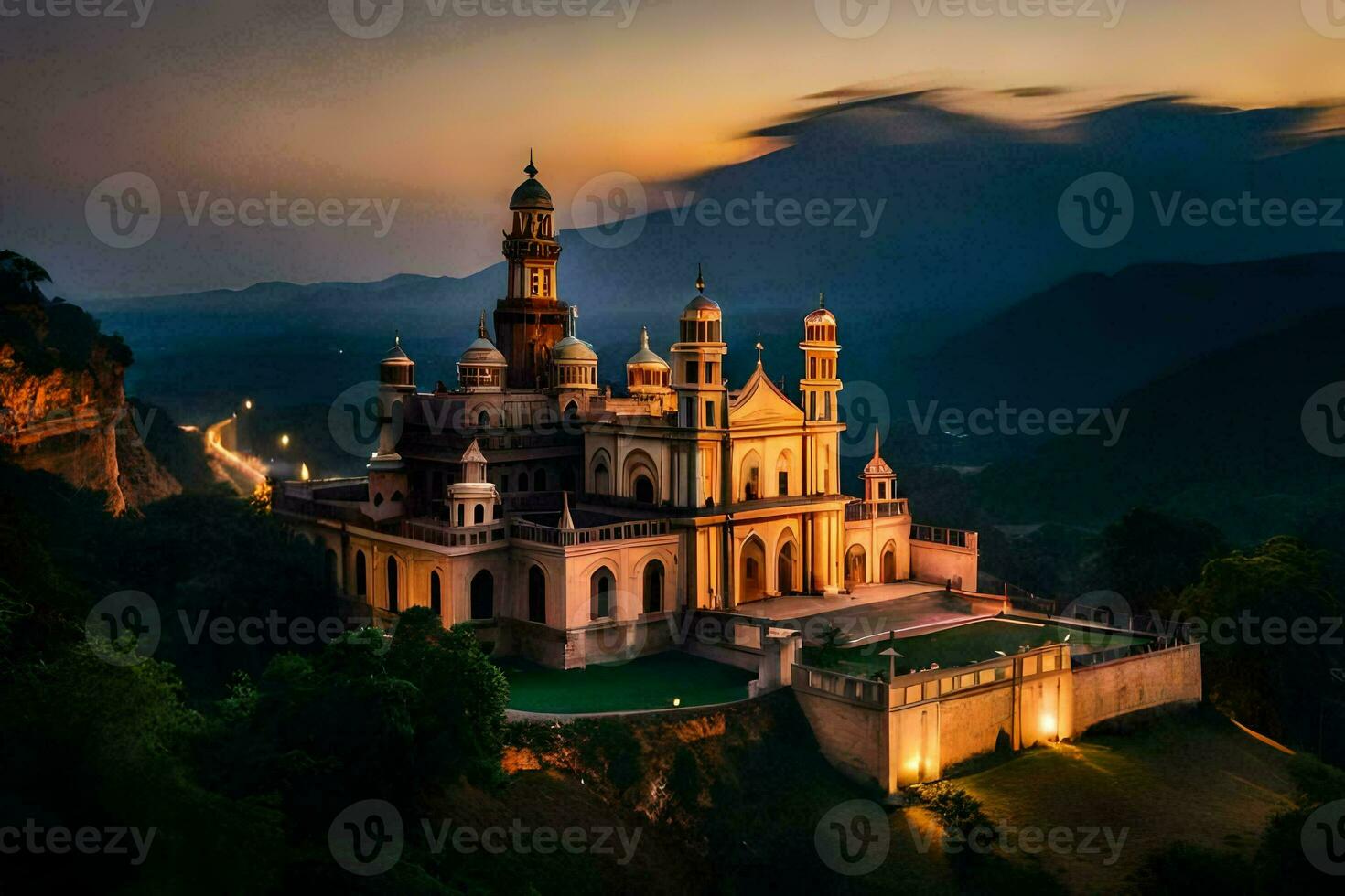 the beautiful palace at dusk in india. AI-Generated photo