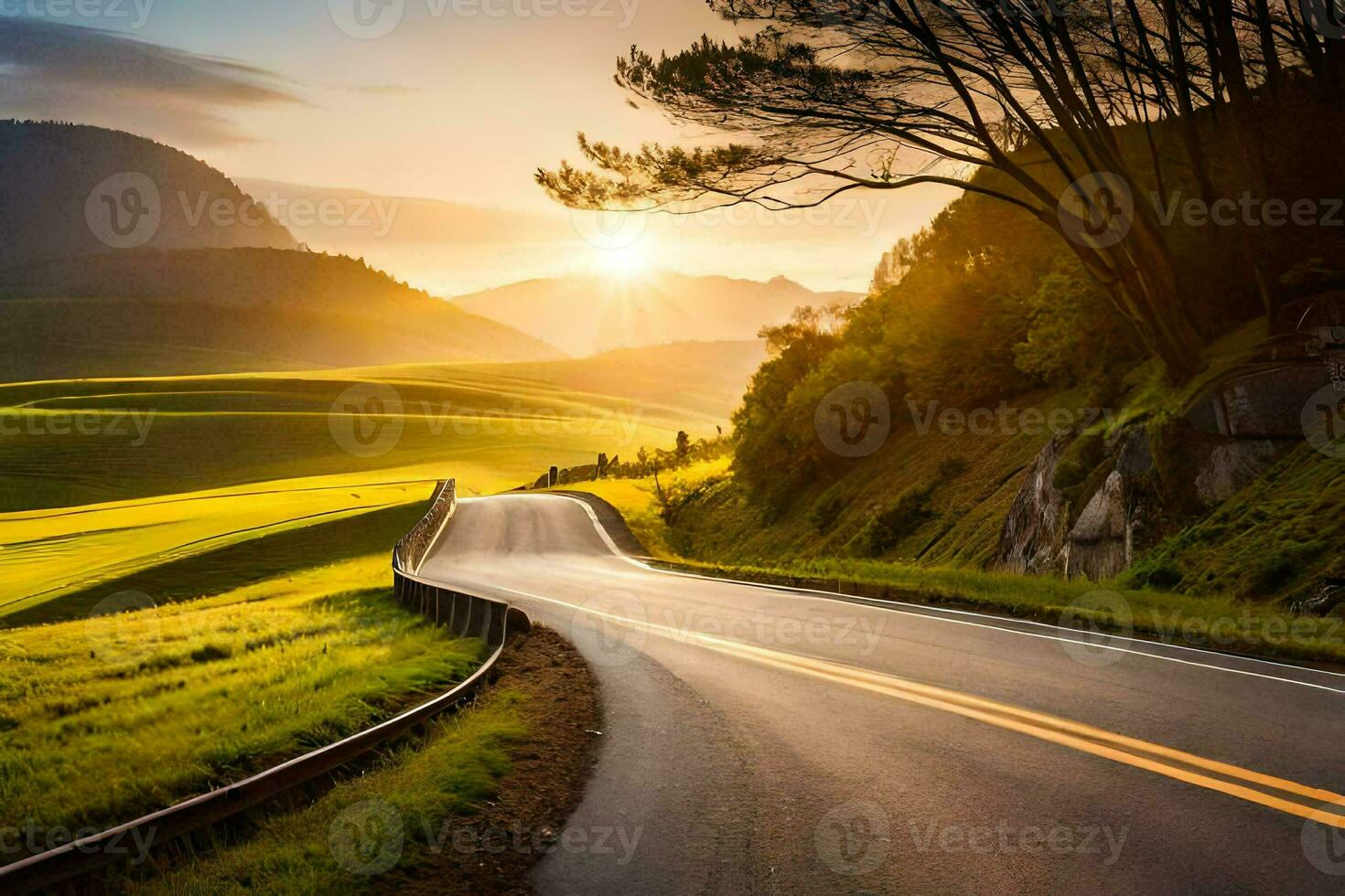 the road to the sunset. AI-Generated photo