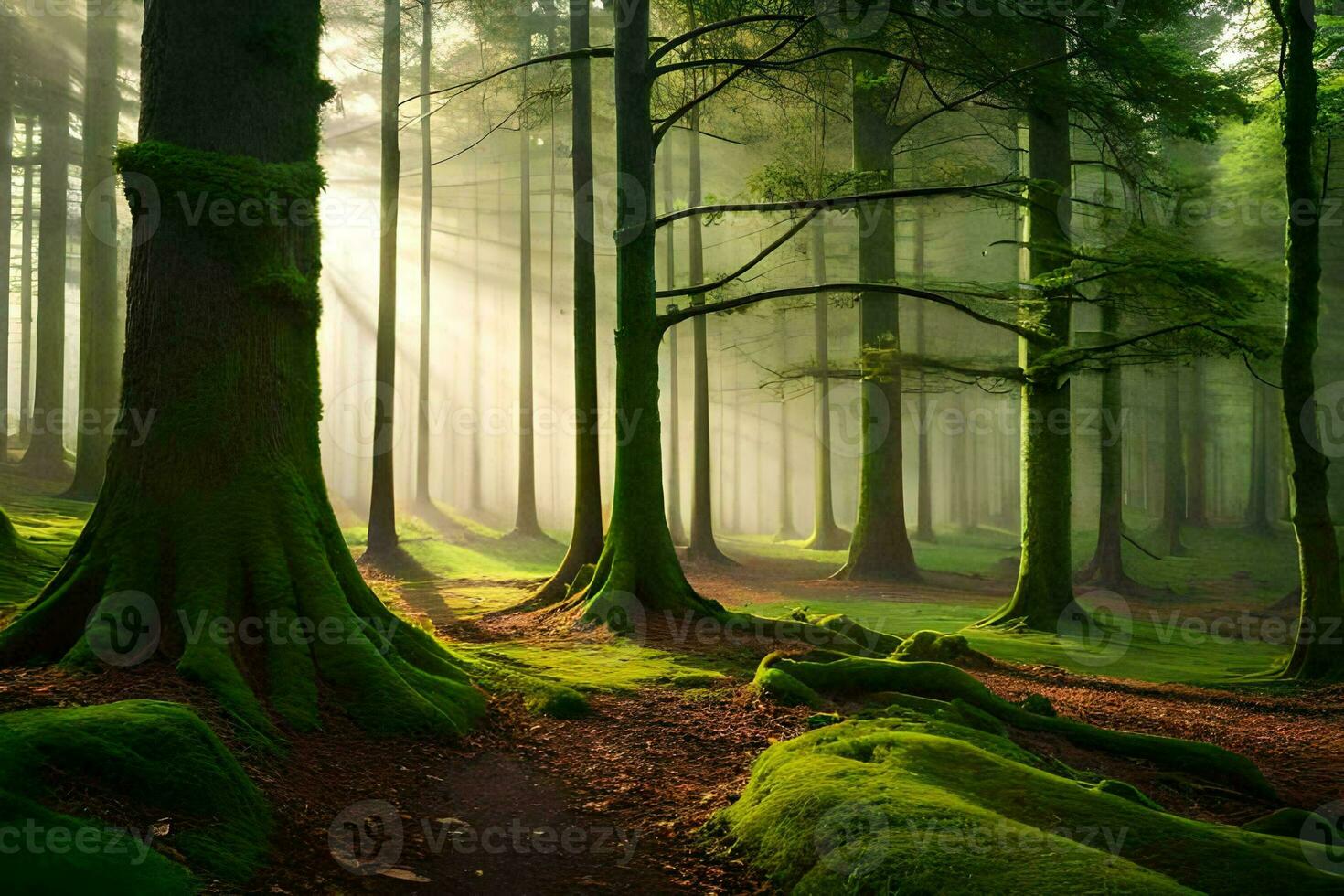 photo wallpaper forest, the trees, sunlight, the sun, the trees, the forest, the. AI-Generated