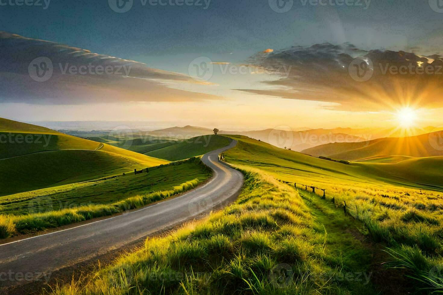 the road to the sunset. AI-Generated photo