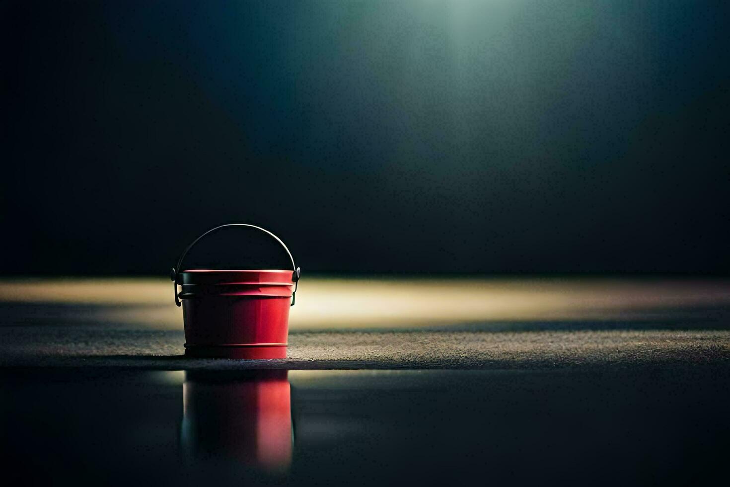 a red bucket sitting on a black surface. AI-Generated photo