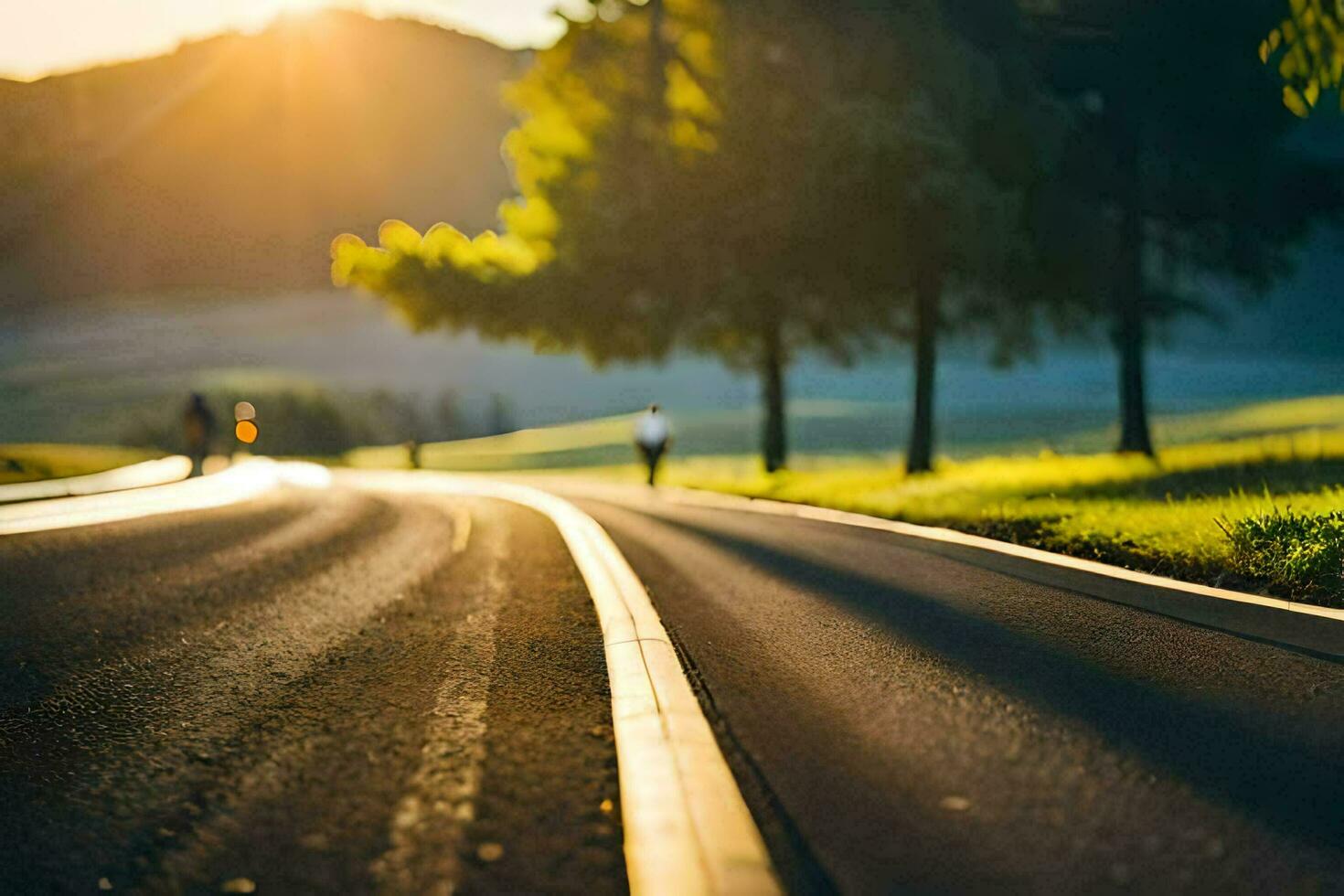 a road with trees and grass in the background. AI-Generated photo