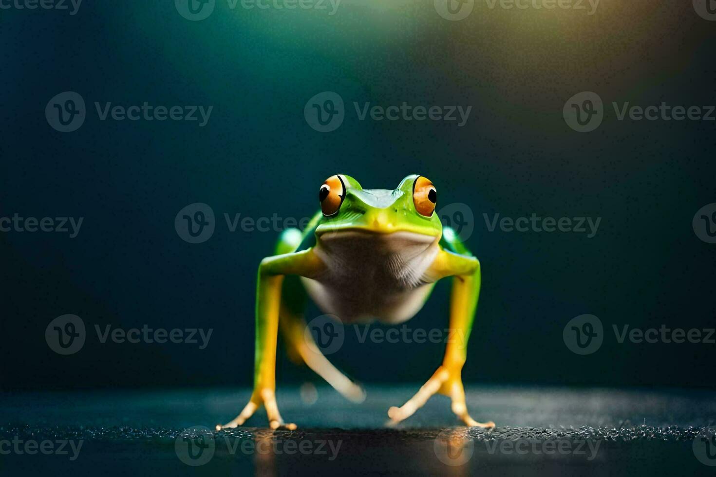 a frog is standing on its hind legs. AI-Generated photo