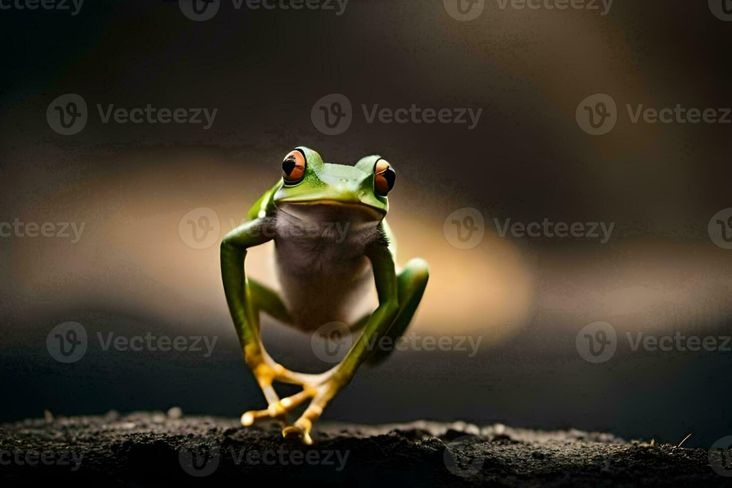 a frog is standing on its hind legs. AI-Generated photo