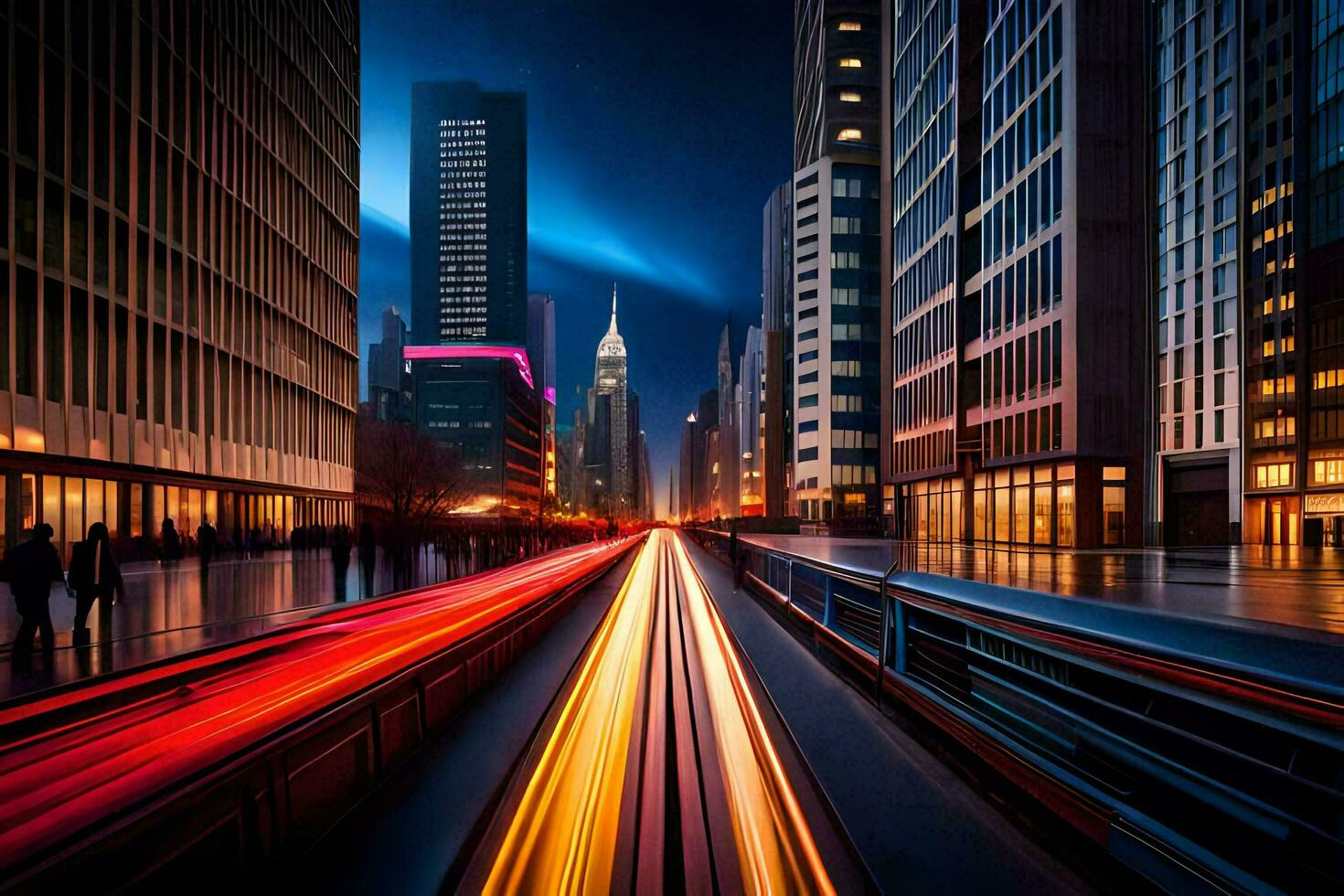 a long exposure photograph of a city street at night. AI-Generated photo