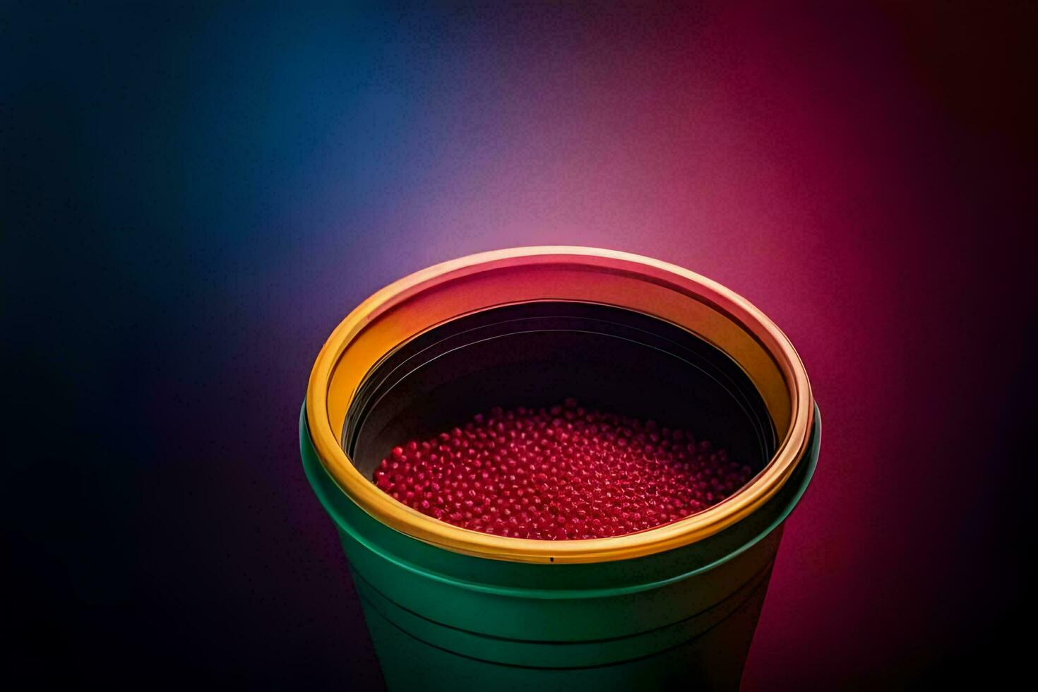 a red and green container with red balls inside. AI-Generated photo