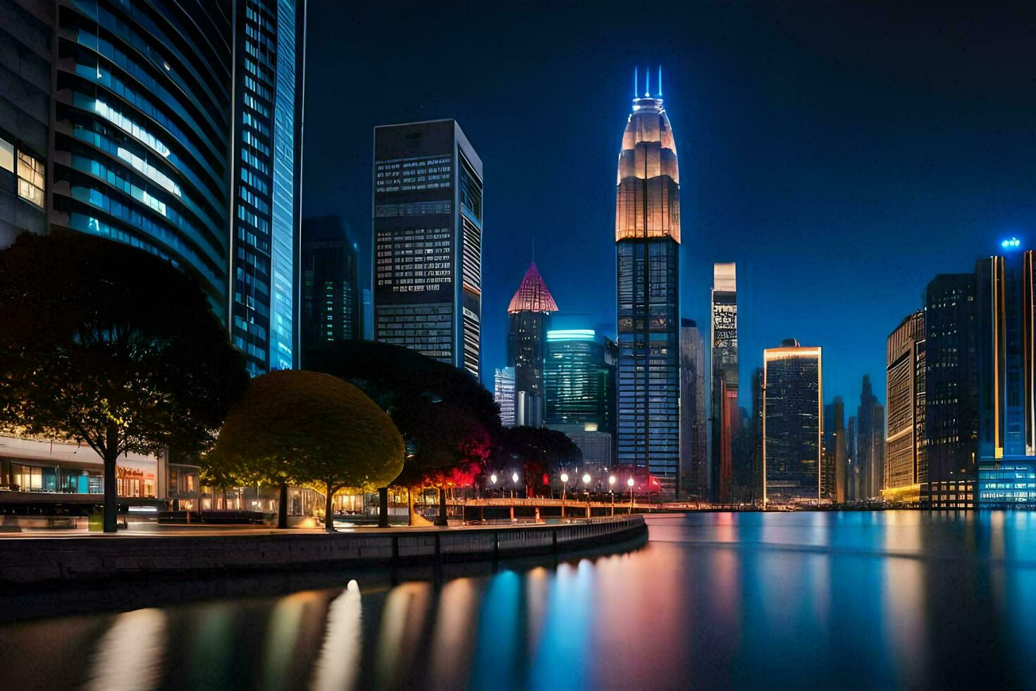 the city skyline at night in singapore. AI-Generated photo