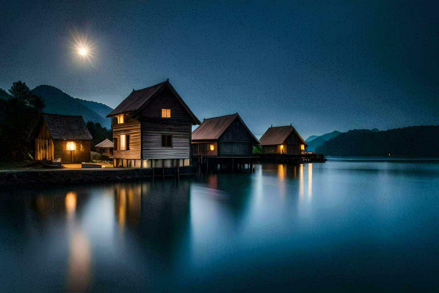 photo wallpaper the moon, lake, water, the moon, the moonlight, the moonlight. AI-Generated