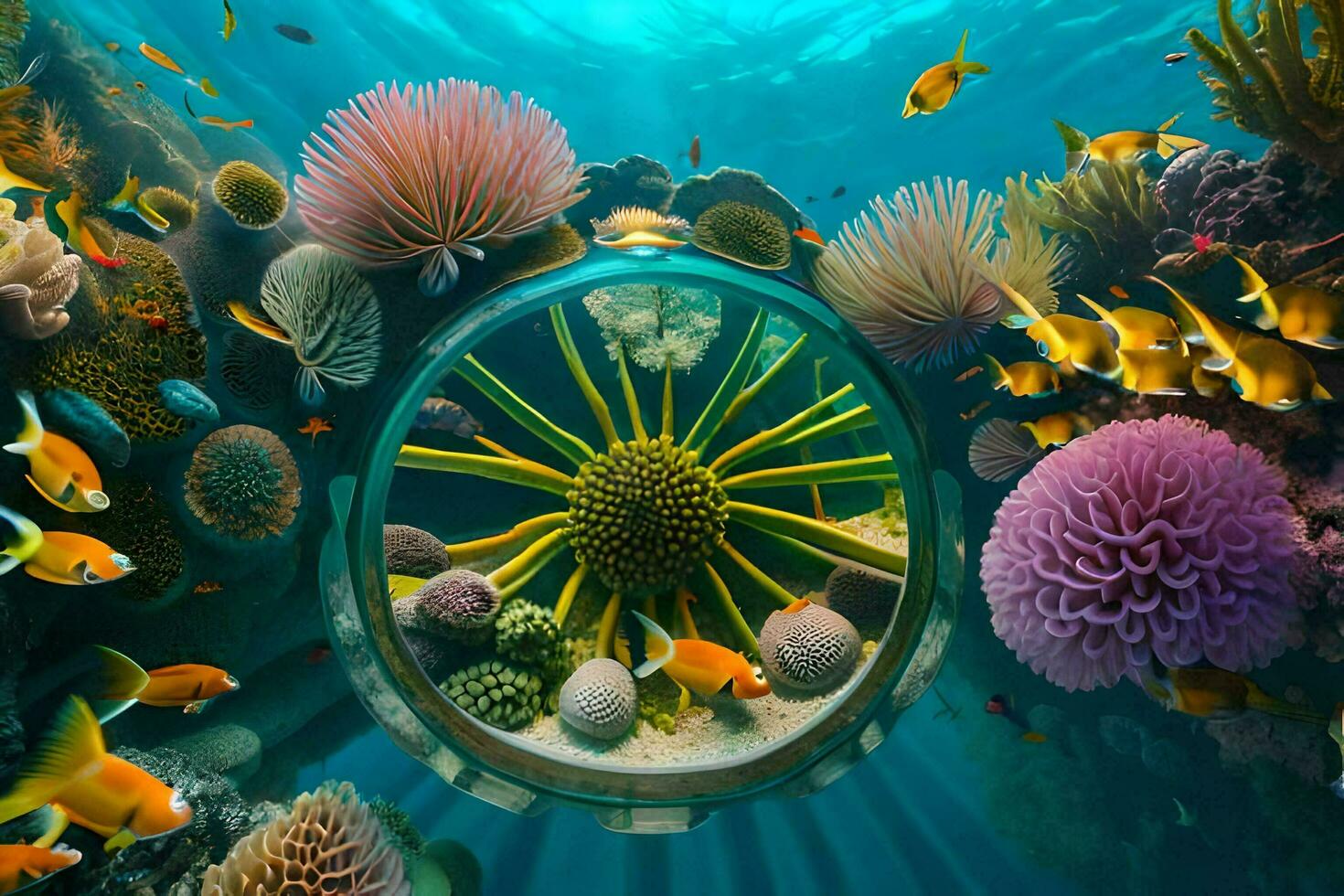 an underwater scene with coral and fish. AI-Generated photo