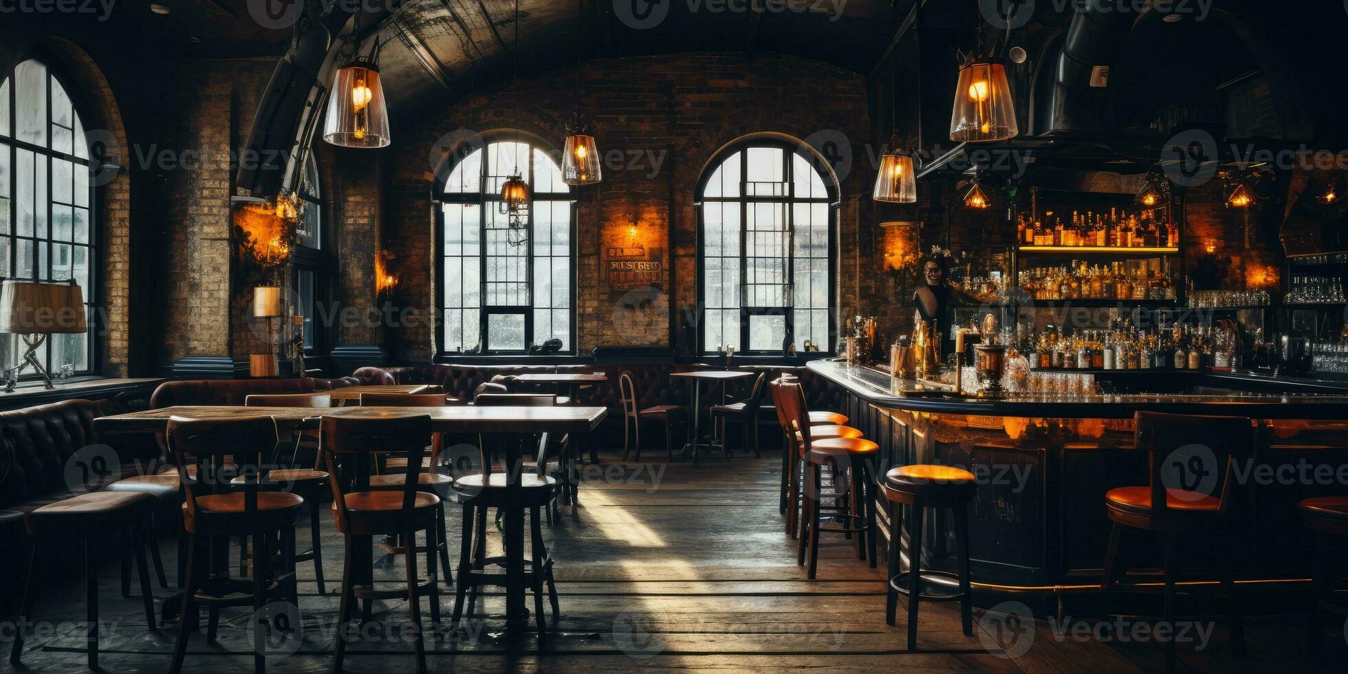 Cool pub or bar interior, Generative AI photo