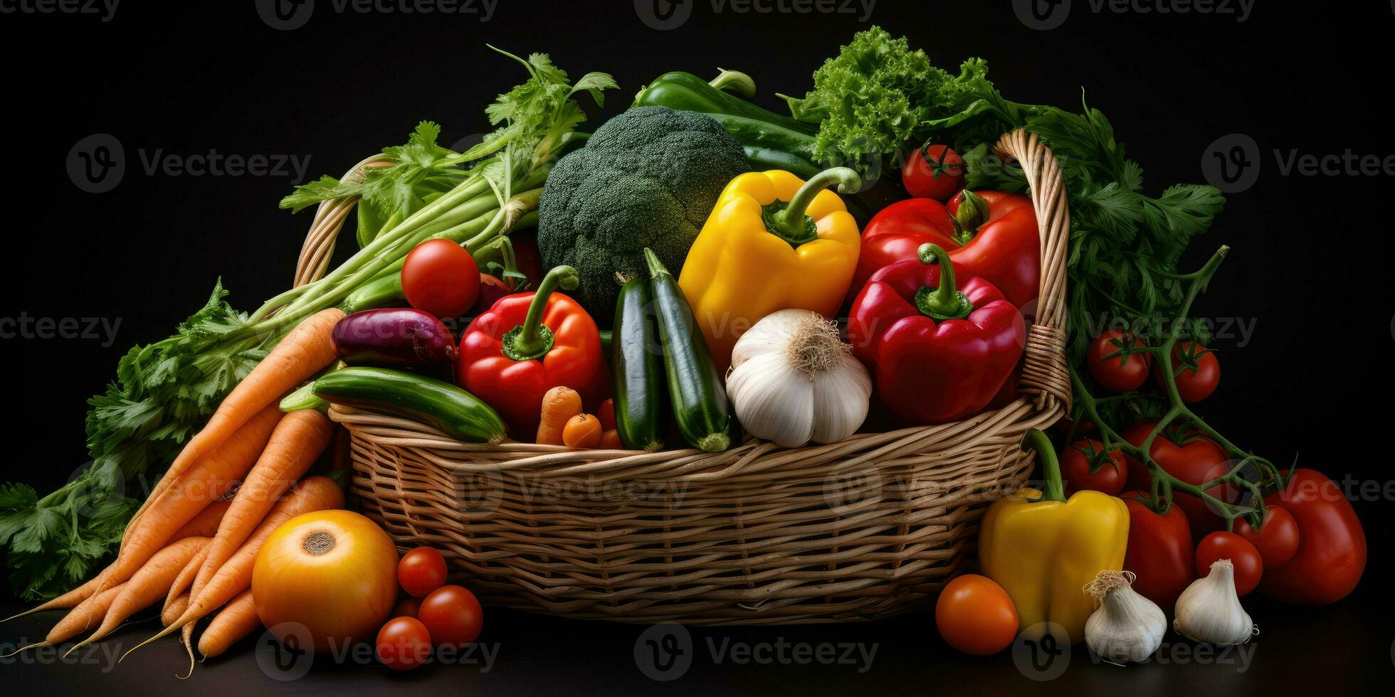 a picture of arrangement of fresh vegetables on a basket, AI Generative photo