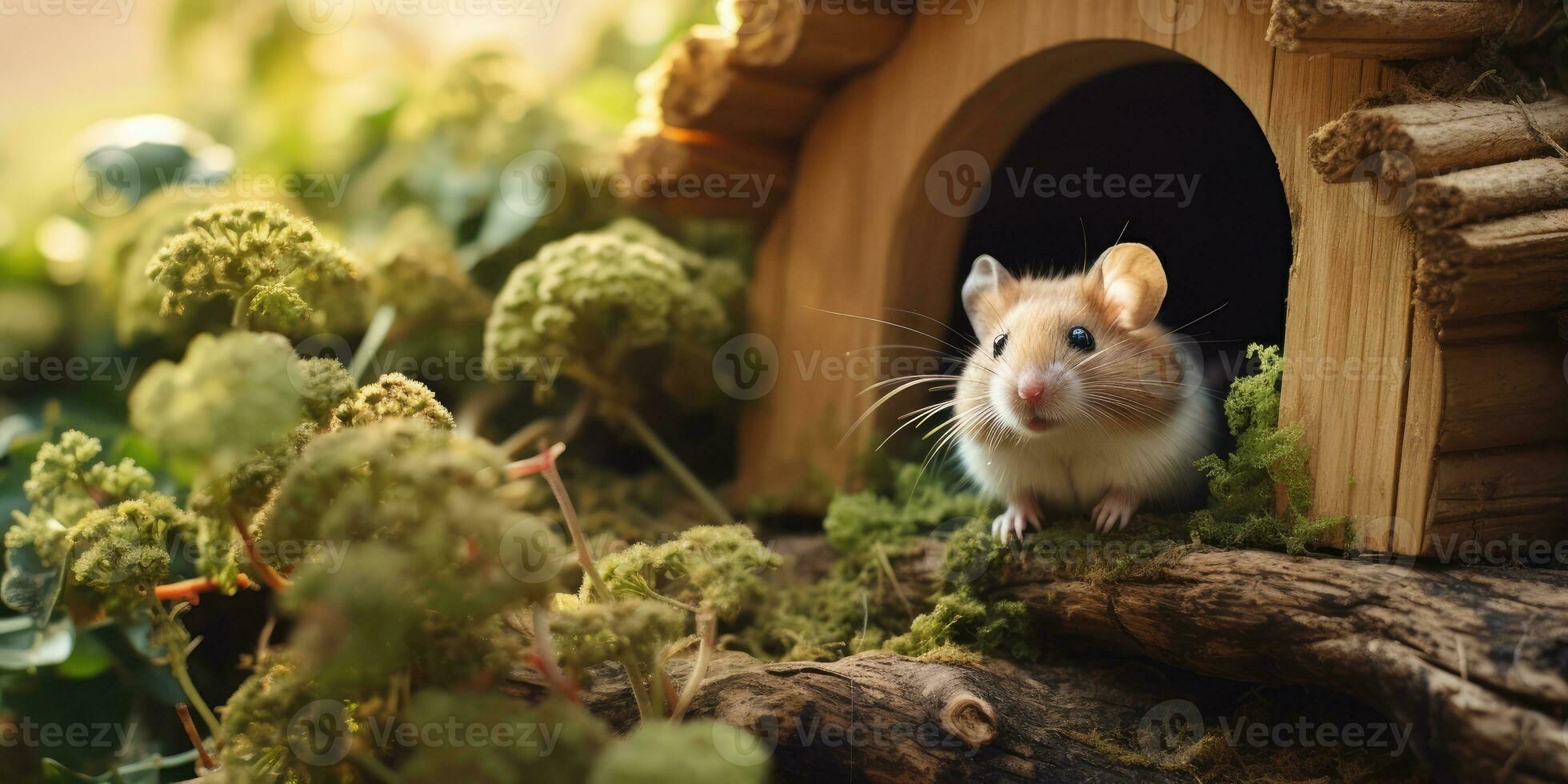 A cute hamster in miniature wood house, AI Generative photo