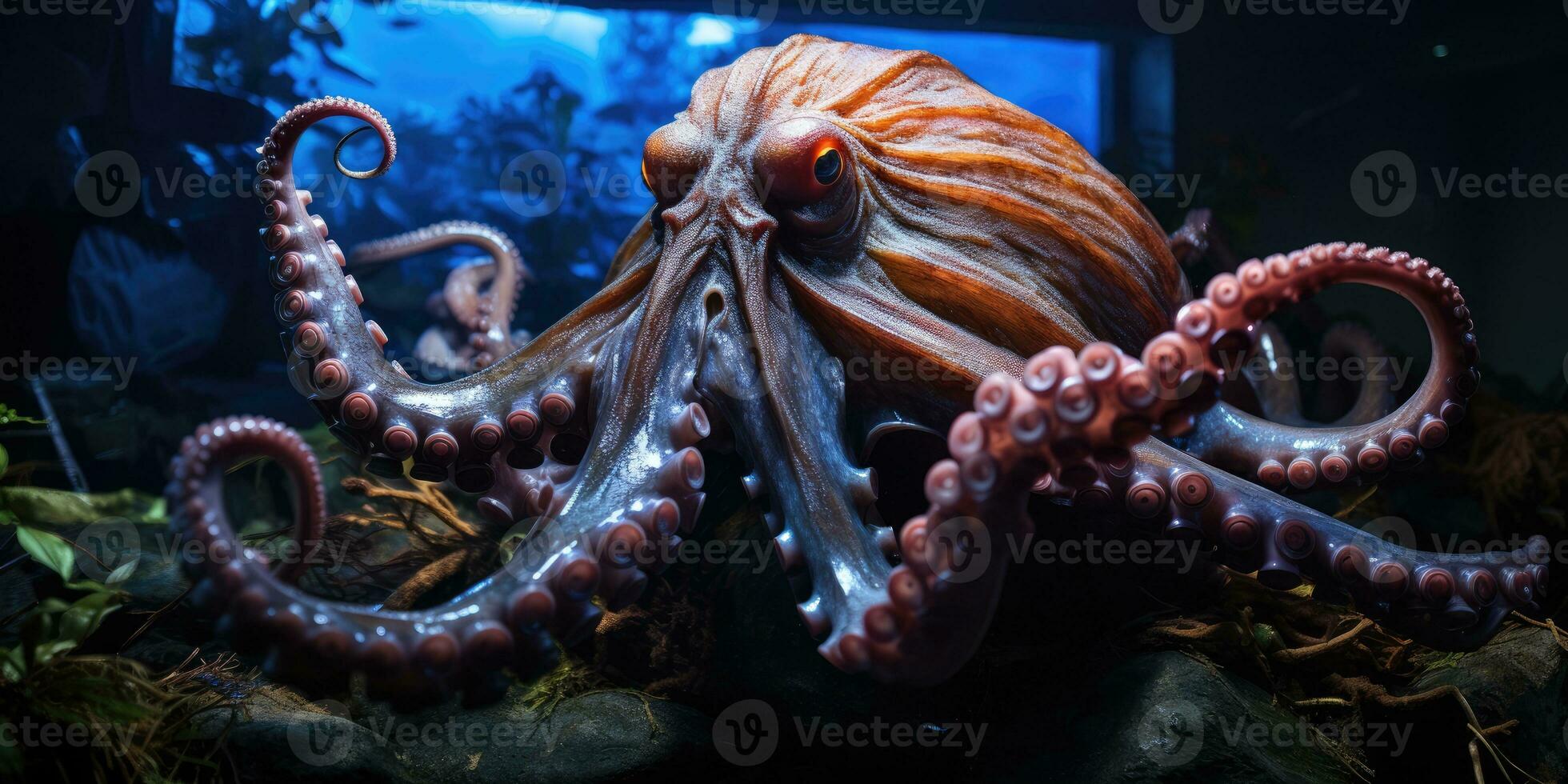 giant octopus hiding in the darkness, Generative AI photo