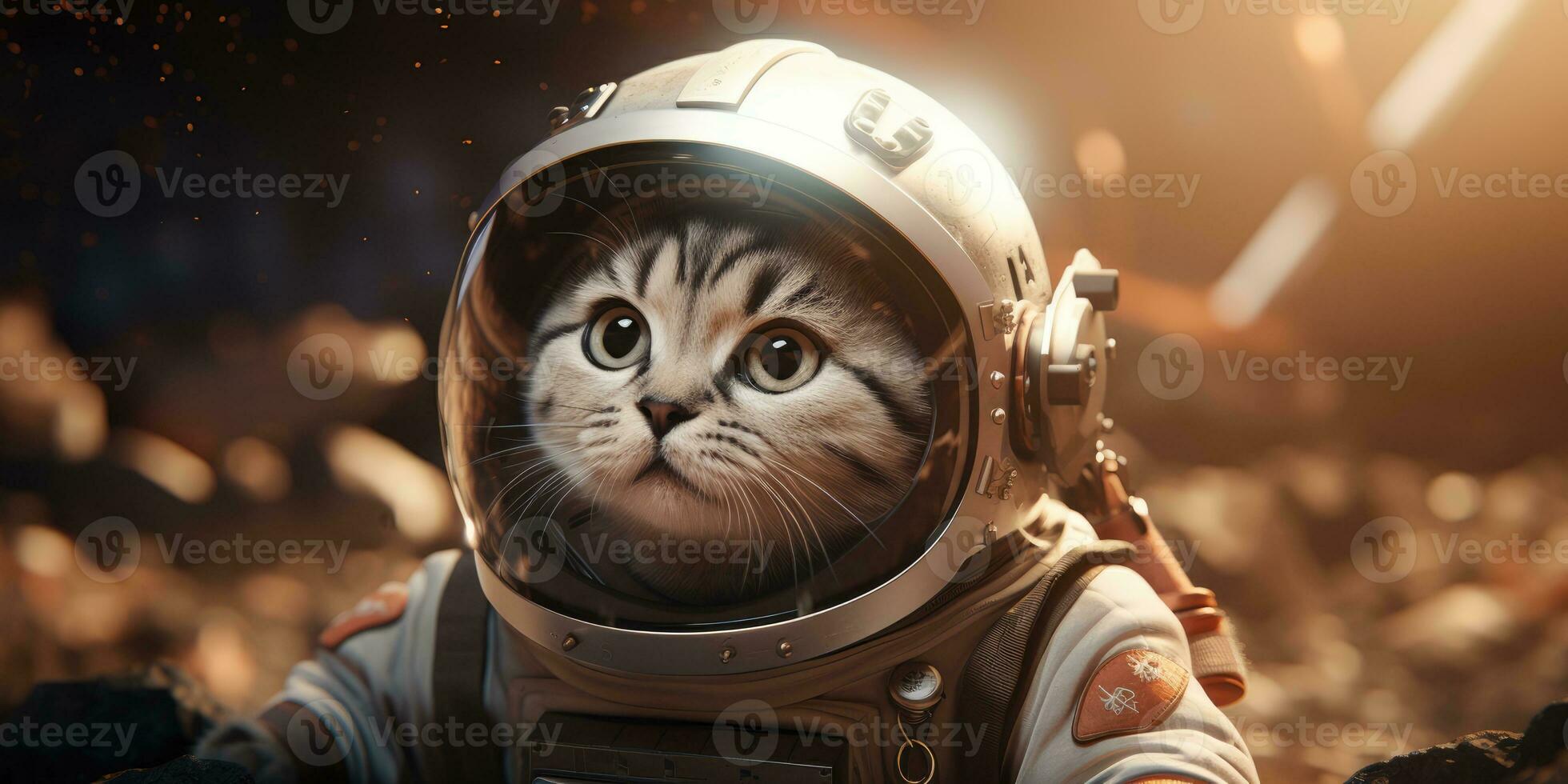 a cute cat in an astronaut suit is flying in the moon, AI Generative photo