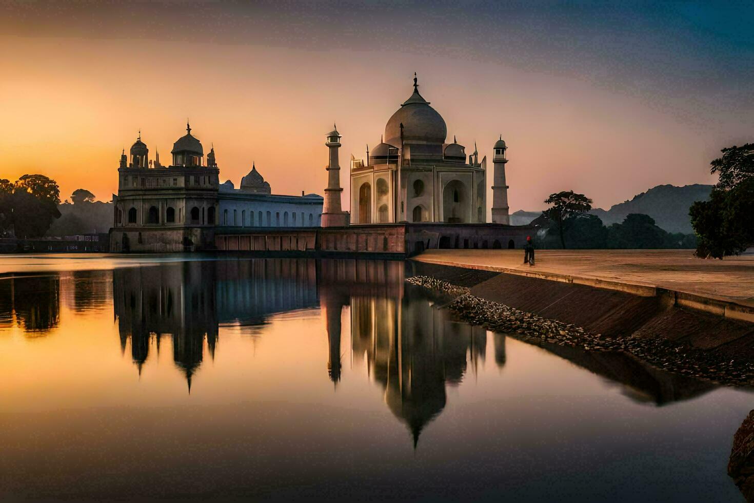 the taj mahal at sunset in india. AI-Generated photo