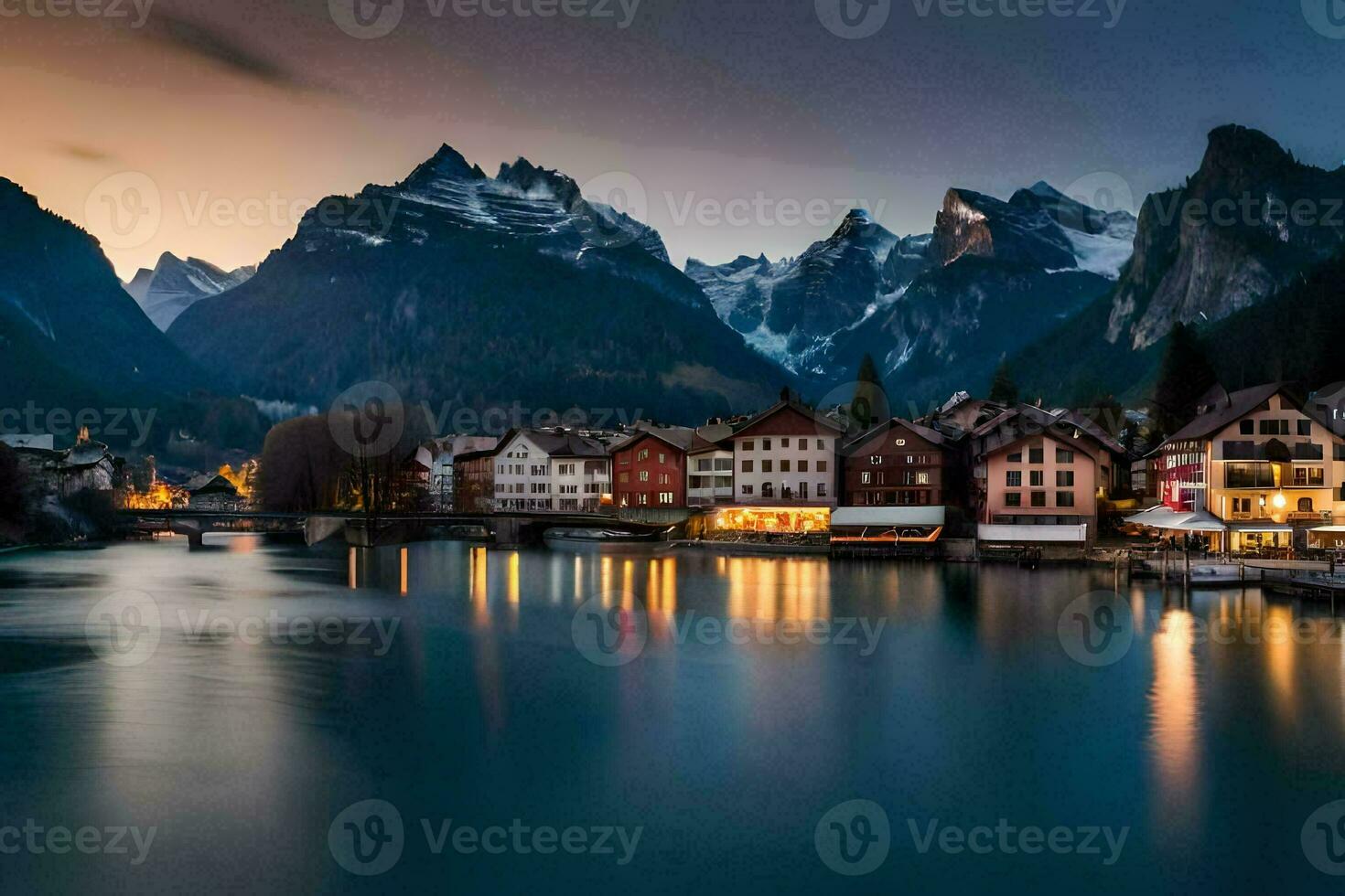 the town of altenmarkt at dusk in the alps. AI-Generated photo