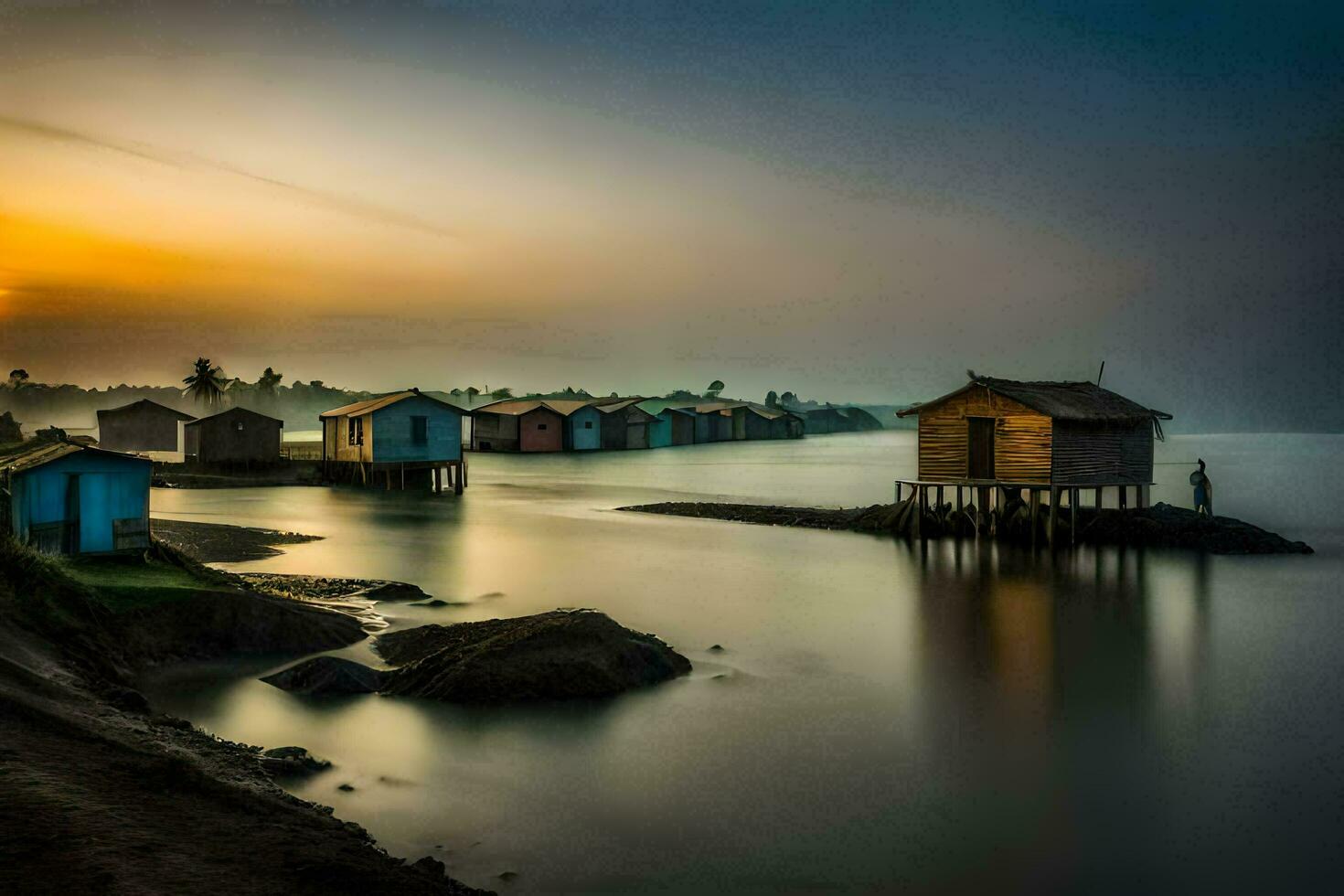 un hermosa amanecer terminado el agua. generado por ai foto