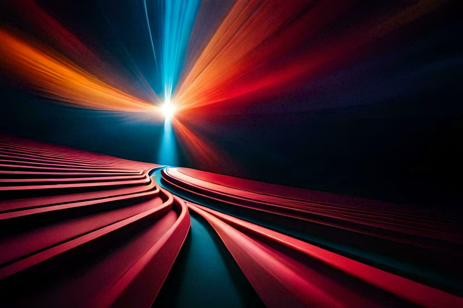 a red and blue light shining through the dark. AI-Generated photo