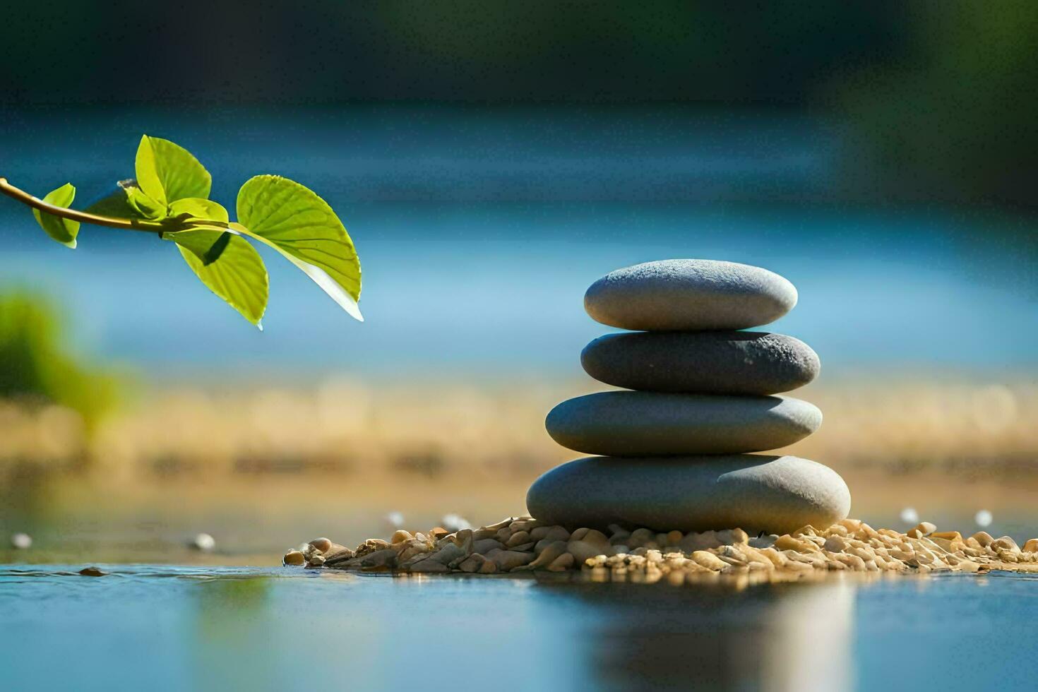 a stack of stones sitting on the water. AI-Generated photo