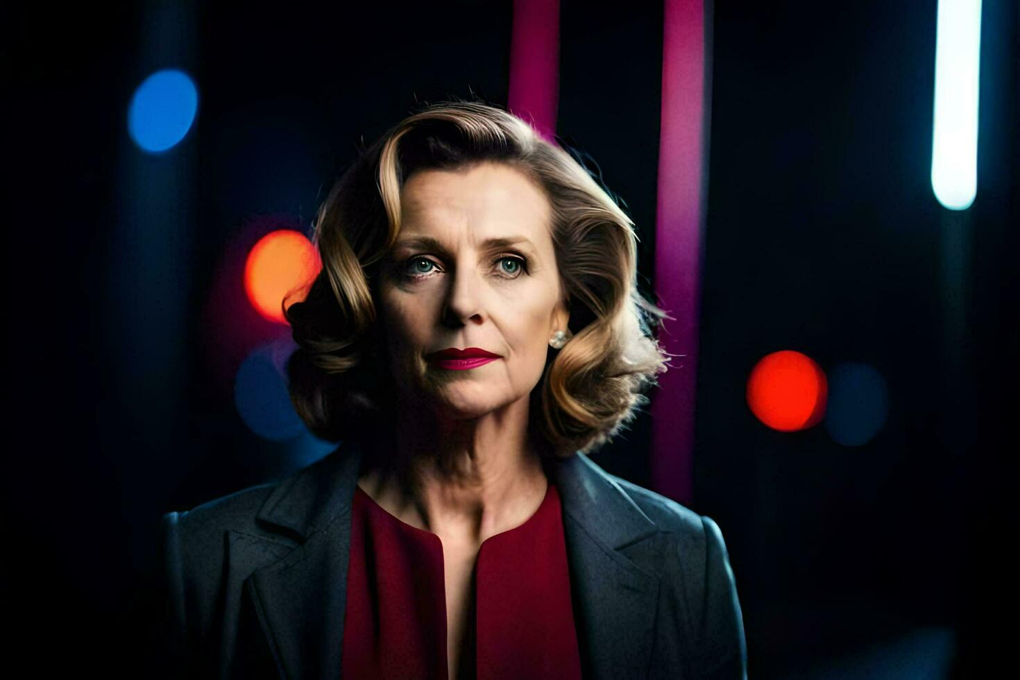 a woman in a suit and red shirt. AI-Generated photo